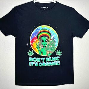 Miken Don't Panic Its Organic Alien Trippy Weed Men's Graphic T-Shirt Medium